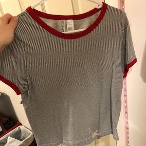 Black and white striped short selves shirt